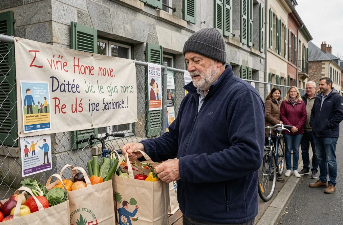 Distribution solidaire de paniers alimentaires dans un quartier de Rennes lors d'une action citoyenne collective